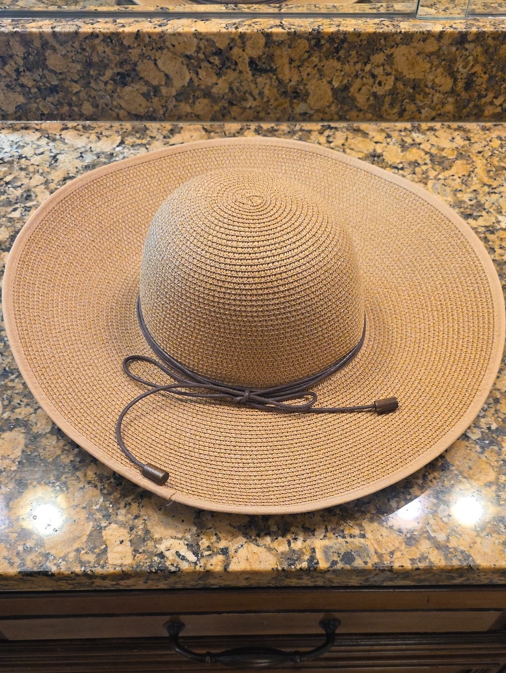 Woven Wide-Brim Sun Hat with Tie - Tan